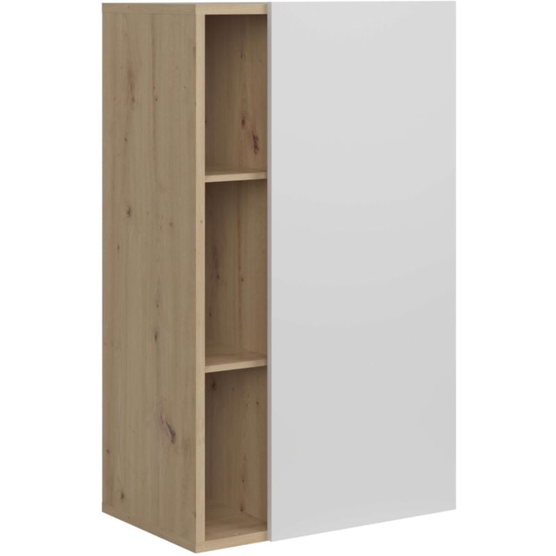 foto del prodotto credenza donna soggiorno sala da pranzo 1 anta 4 ripiani stile nordico in bianco opaco e rovere 80 cm