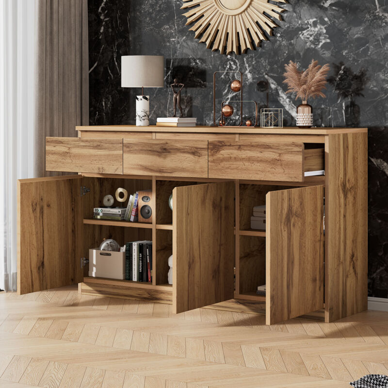 foto del prodotto credenza e buffet 135x40x81cm cassettiera, 3 cassetti e 3 ante, mobile da ingresso, multiuso, grande capacità di contenimento, pannello truciolare,
