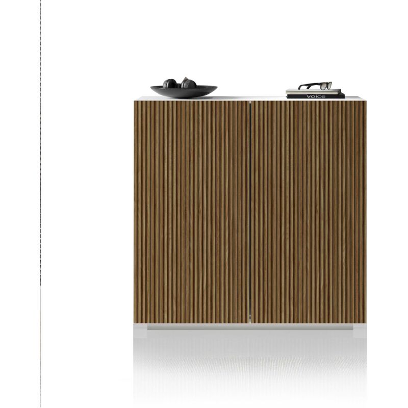 foto del prodotto credenza e buffet coste per soggiorno con 2 ante, madia in stile cannet per salotto e cucina in legno, 120x43x126 cm, bianco opaco e legno chiaro