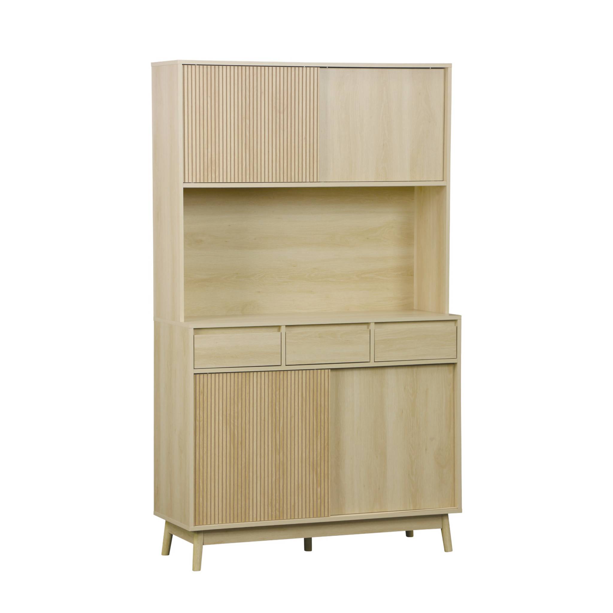 foto del prodotto credenza effetto legno a 4 ante e 3 cassetti, 110cm, marrone naturale