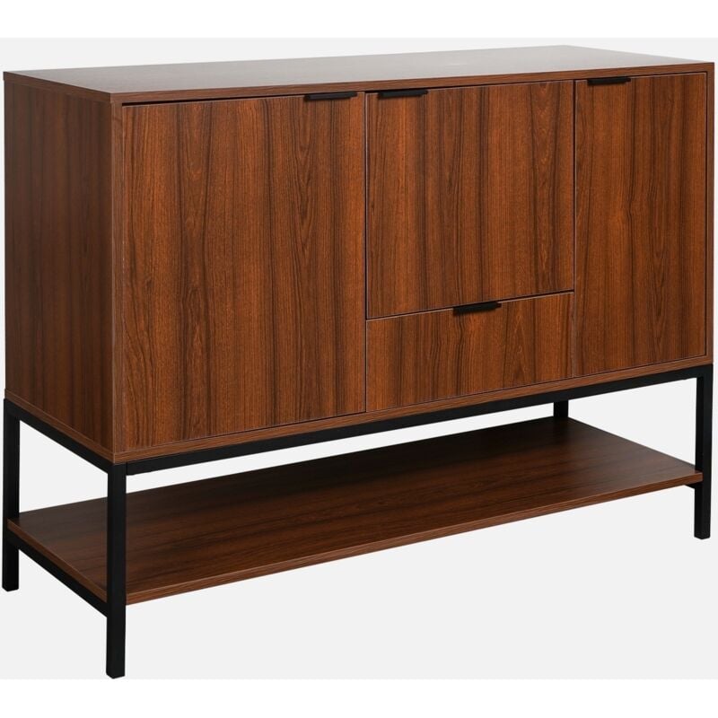 foto del prodotto credenza effetto legno tinto noce e metallo a 3 ante, 110cm