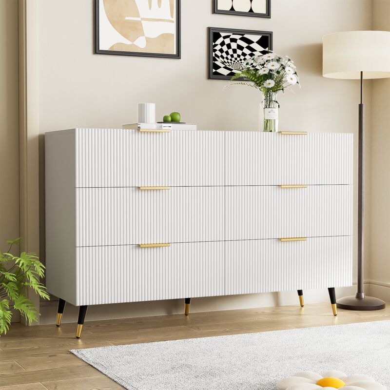 immagine 0 del prodotto credenza elegante dal design moderno, cassettiera con 6 cassetti, robusta e pratica, 120l x 40w x 77hcm, bianco