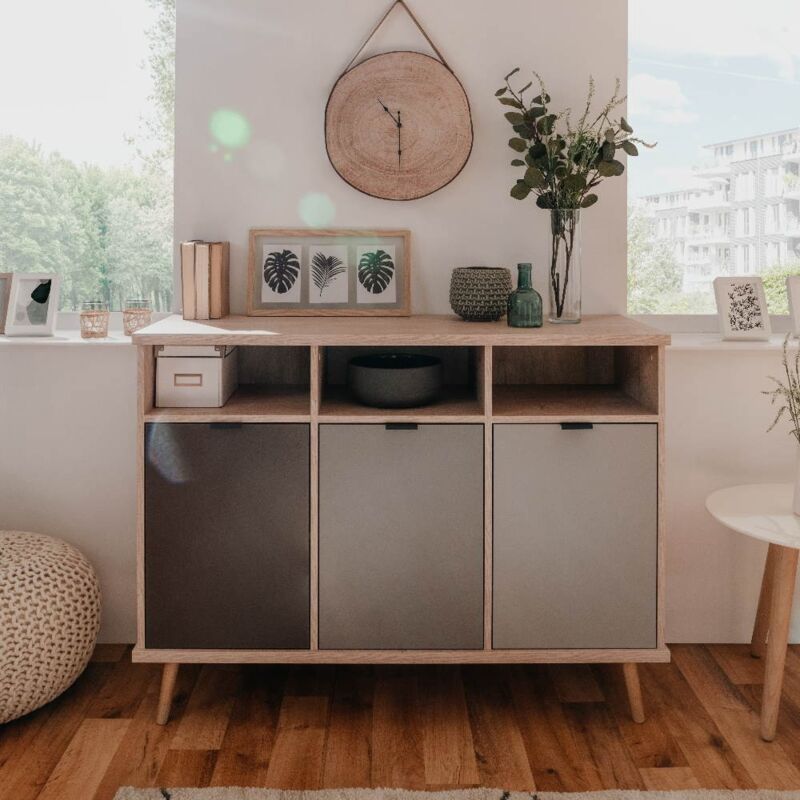 foto del prodotto credenza epik51 con 3 ante 120x40x88,3 colore rovere antracite grigio