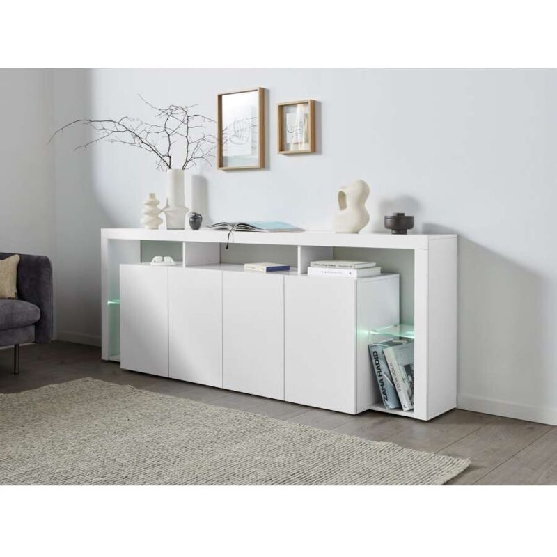 foto del prodotto credenza essential sideboard 4 ante 220 bianco laccato 220x40x80 arredo moderno web furniture