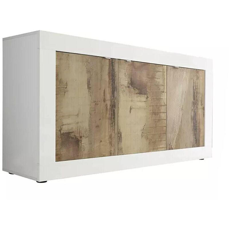 foto del prodotto credenza faustin, buffet da soggiorno, madia da salotto, dispensa da cucina, made in italy, 160x43 h86 cm, bianco e acacia - dmora