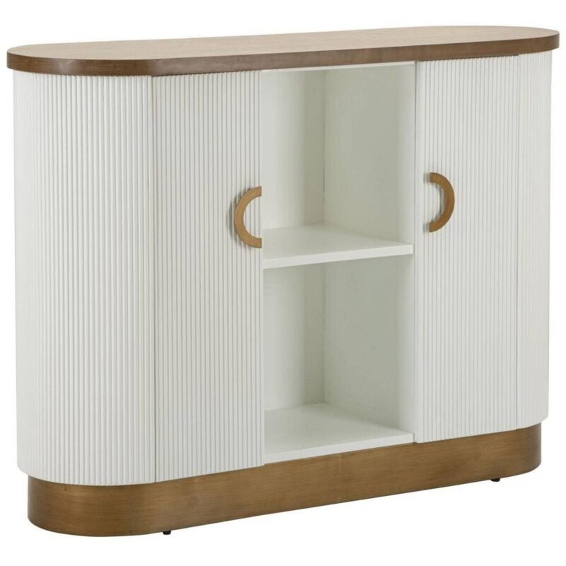 foto del prodotto credenza ferrule, buffet da soggiorno, madia da salotto, dispensa da cucina, 121x41 h90 cm, bianco e marrone dmora