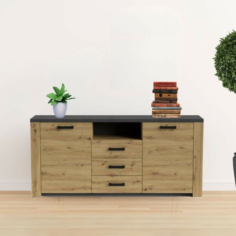 foto del prodotto credenza follow 870 con 2 ante e 3 cassetti colore rovere e antracite