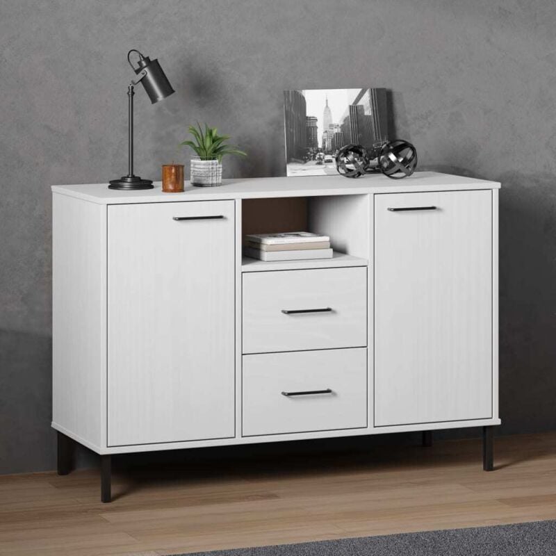foto del prodotto credenza gambe metallo bianco 113x40x77 cm legno massello oslo