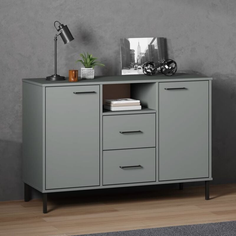 foto del prodotto credenza gambe metallo grigio 113x40x77 cm legno massello oslo vidaxl