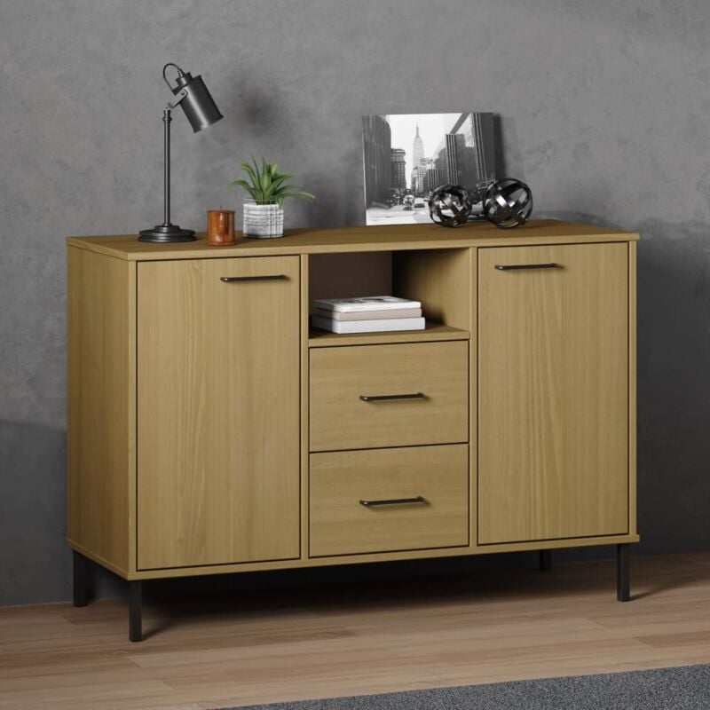 foto del prodotto credenza gambe metallo marrone 113x40x77 cm legno massello oslo vidaxl
