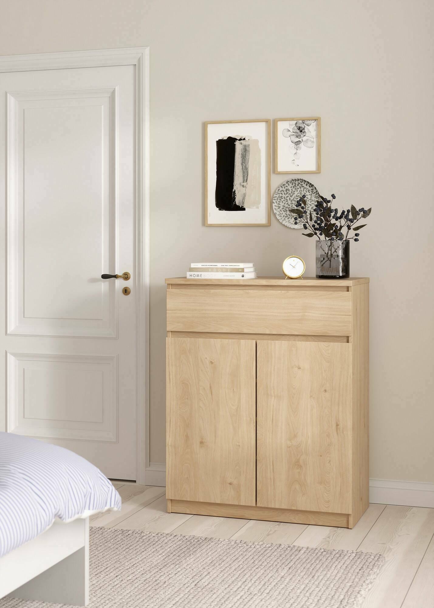 foto del prodotto credenza genziana, buffet da soggiorno, madia da salotto, dispensa da cucina, 80x40 h100 cm, rovere