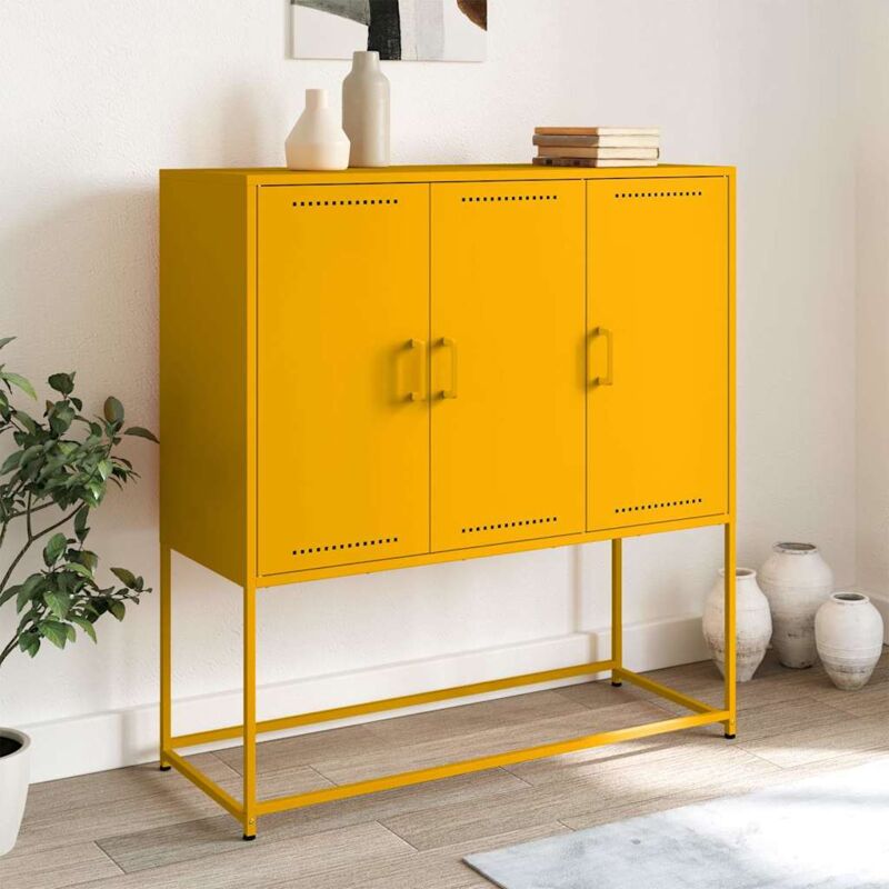 foto del prodotto credenza giallo senape 100,5x39x107 cm in acciaio vidaxl