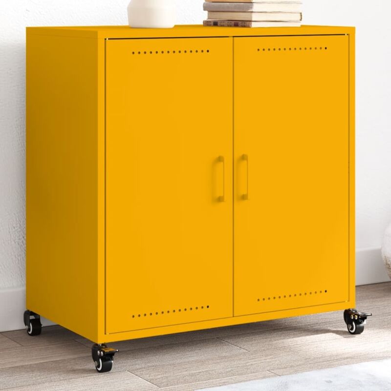 foto del prodotto credenza giallo senape 68x39x72 cm in acciaio vidaxl