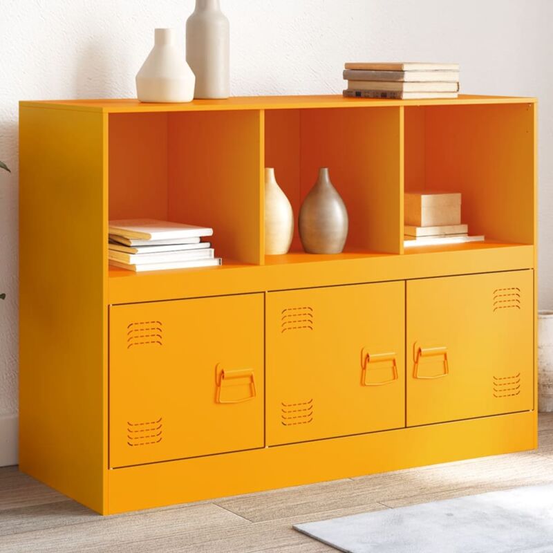 foto del prodotto credenza giallo senape 99x39x73 cm in acciaio vidaxl