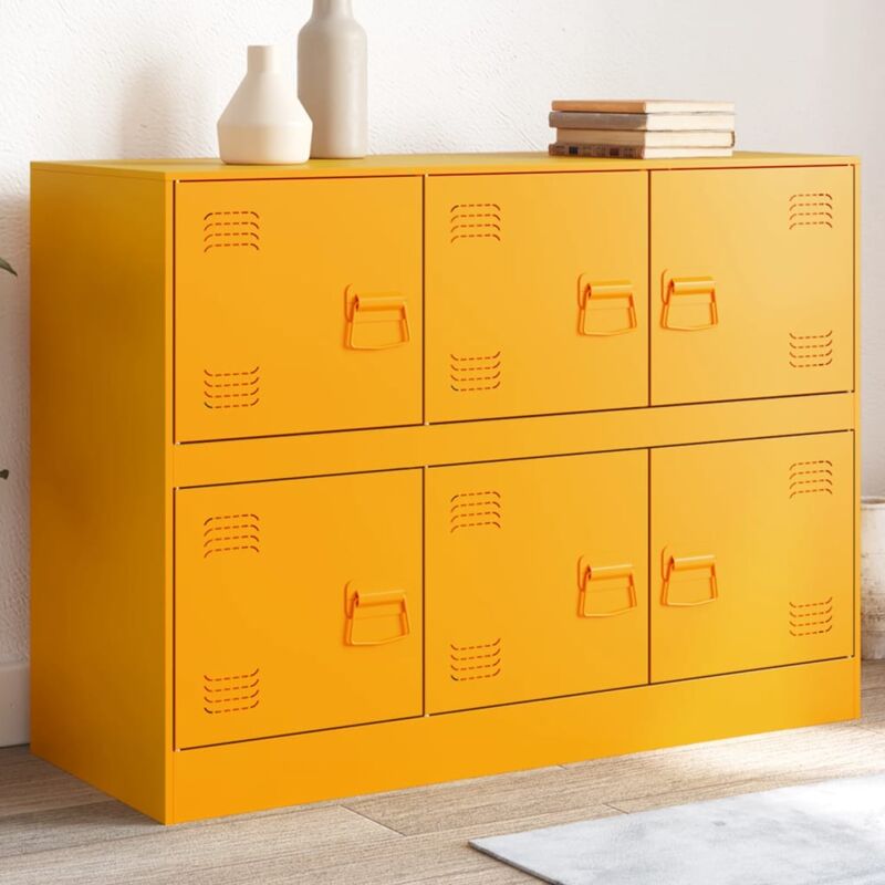 foto del prodotto credenza giallo senape 99x39x73 cm in acciaio vidaxl