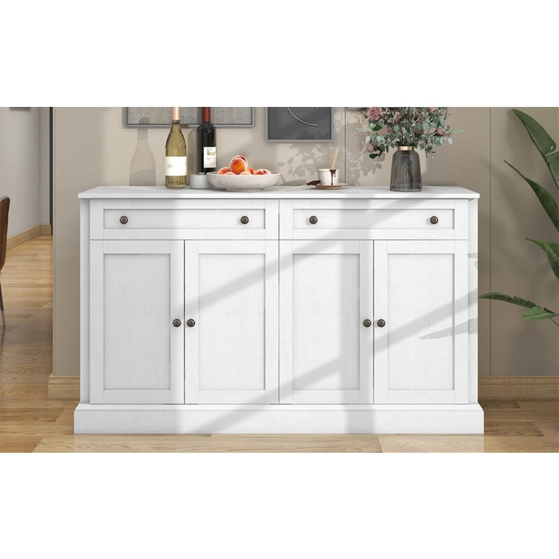 foto del prodotto credenza grande con 4 ante e 2 cassetti, moderno mobile buffet per sala da pranzo e soggiorno, 150 x 40 x 86 cm l l a bianco antico okwish