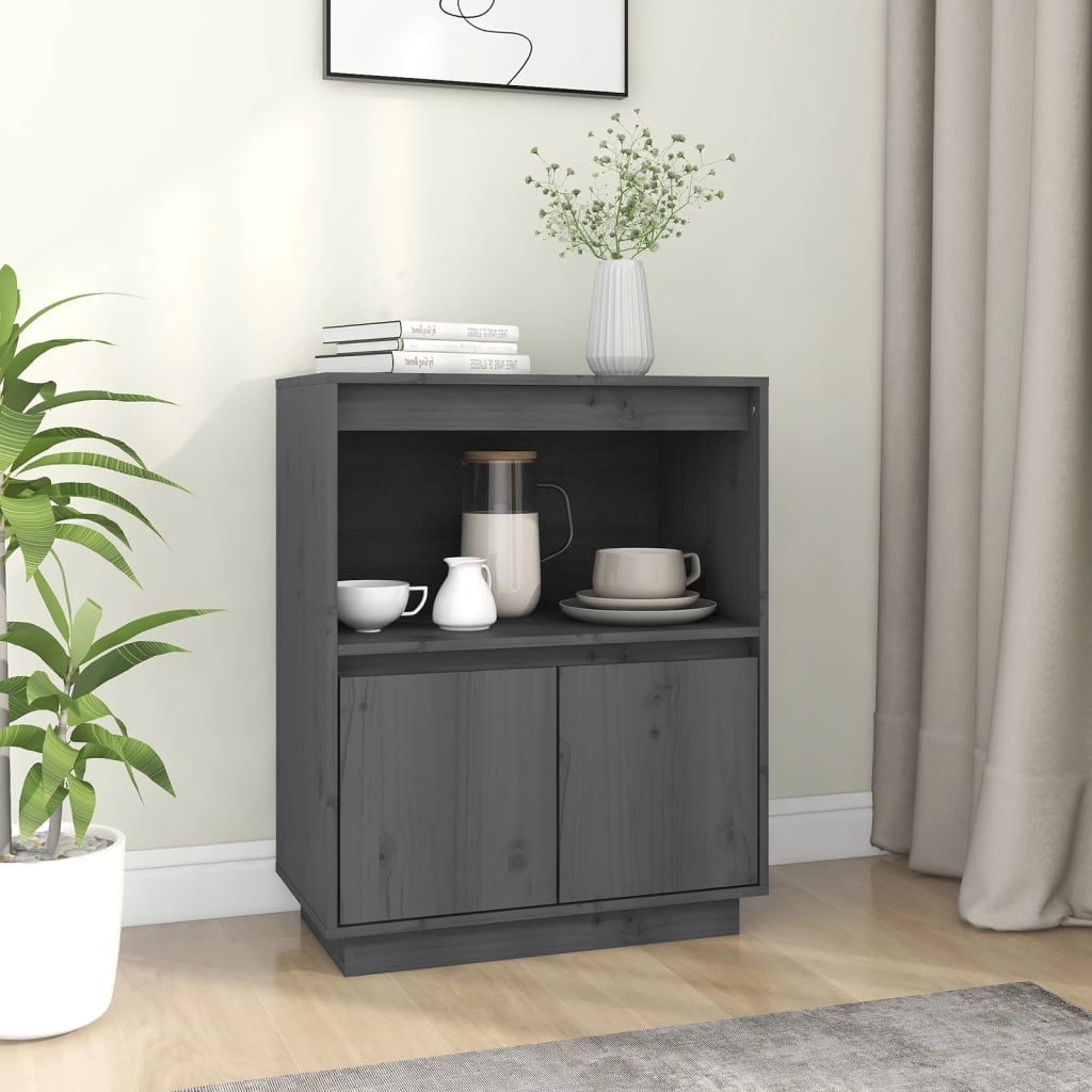 foto del prodotto credenza grigia 60x34x75 cm in legno massello di pino cod mxl 5587
