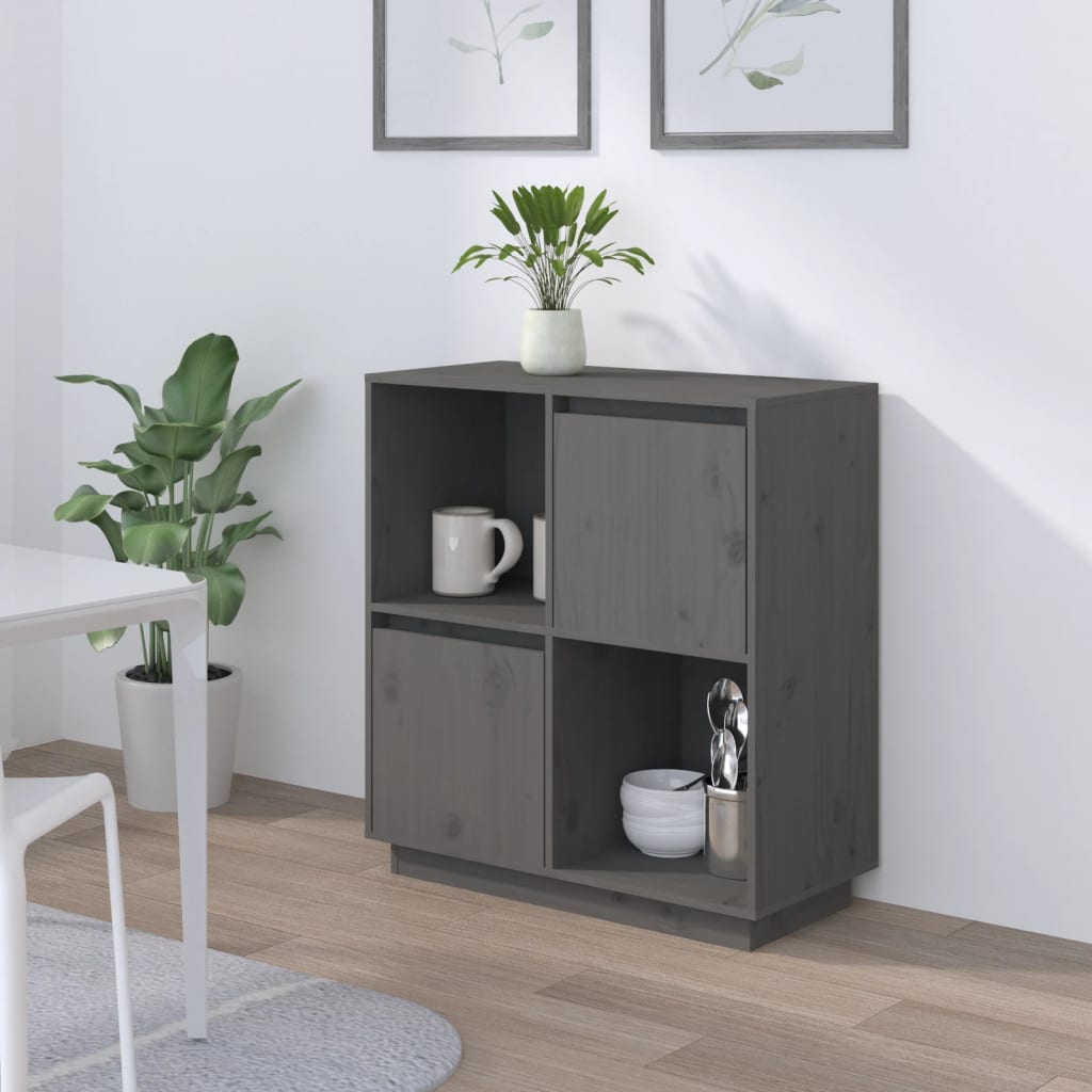 foto del prodotto credenza grigia 74x35x80 cm in legno massello di pino