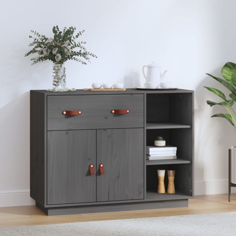 foto del prodotto credenza grigia 98,5x40x75 cm in legno massello di pino vidaxl