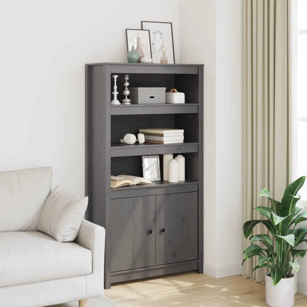 foto del prodotto credenza grigio 80x35x154 cm in legno massello di pino