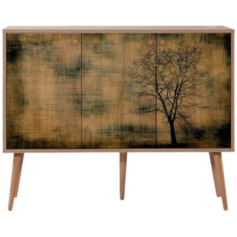 foto del prodotto credenza haratan, buffet da soggiorno, madia da salotto, dispensa da cucina, 120x36 h90 cm, quercia - dmora