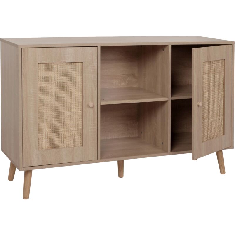 foto del prodotto credenza hhg 219, mobile cassettiera alta, vani portaoggetti, melaminico kubu rattan, aspetto rovere
