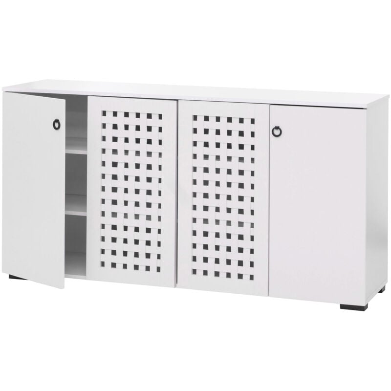 foto del prodotto credenza hhg 363, madia armadietto, design 3d vimini 4 ante 9 scomparti con chiusura ammortizzata, 83x159x37cm, bianco
