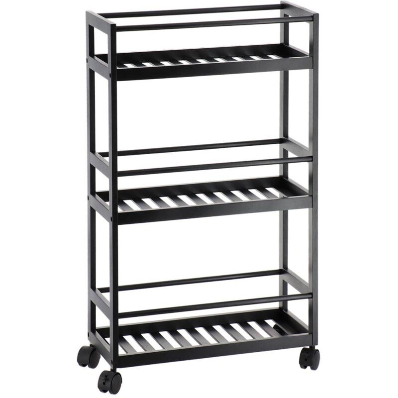foto del prodotto credenza in bamb su rotelle, 3 ripiani nero tendance