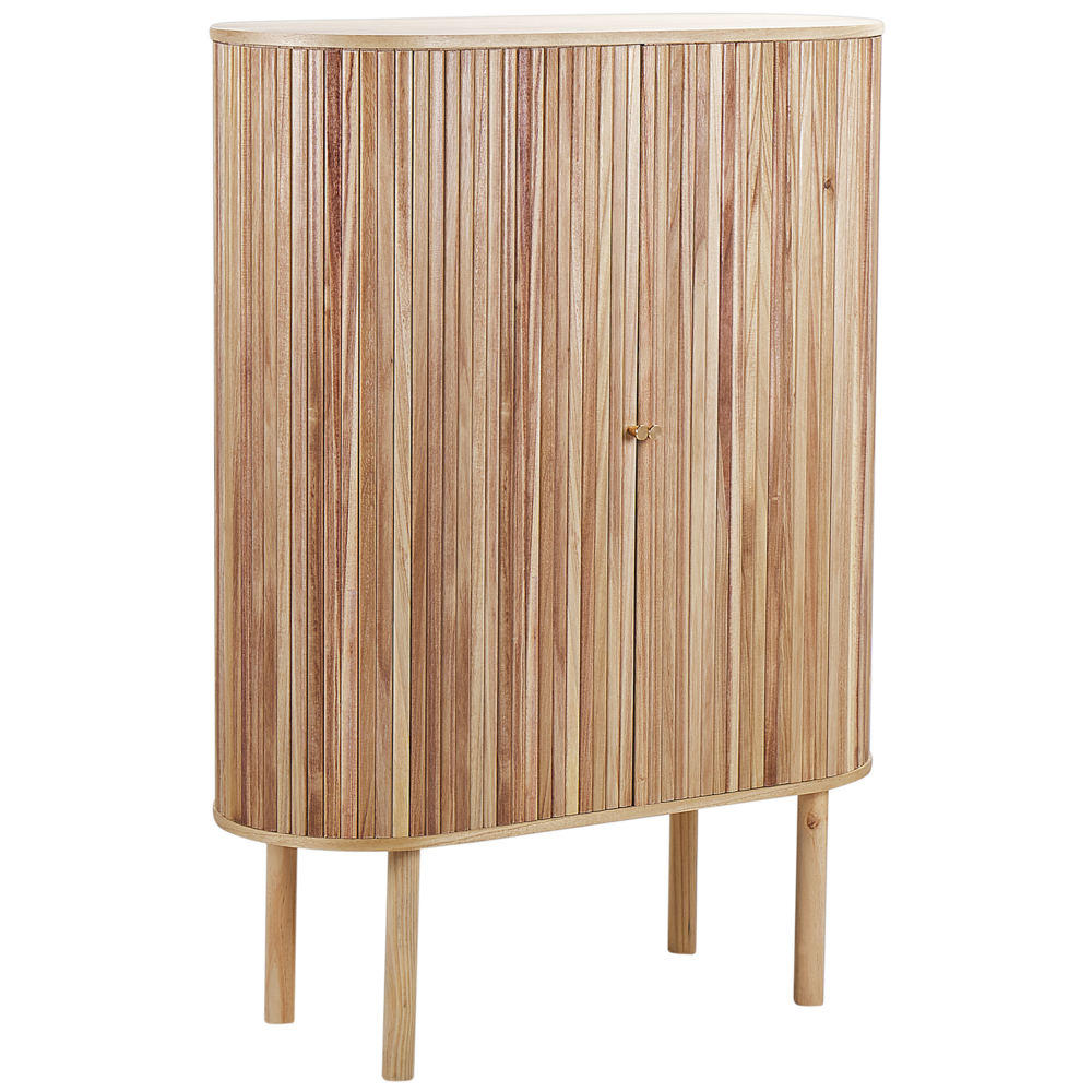 foto del prodotto credenza in legno chiaro mdf paulownia frontale in legno di particelle a 2 ante gambe in legno di pino con 4 ripiani soluzione moderna per camera da letto