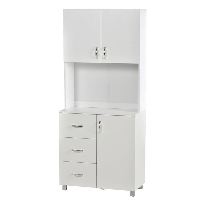 foto del prodotto credenza in legno con 2 armadietti 1 ripiano aperto e 3 cassetti bianco