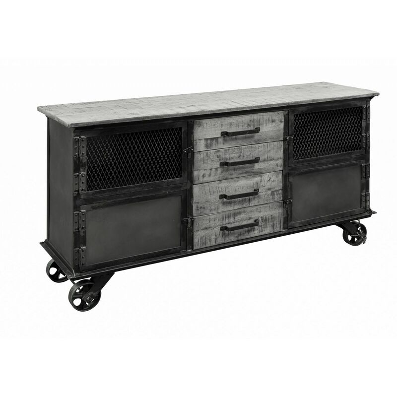 foto del prodotto credenza in legno di mango 153x40x80 grigio scuro laccato heavy industry 153