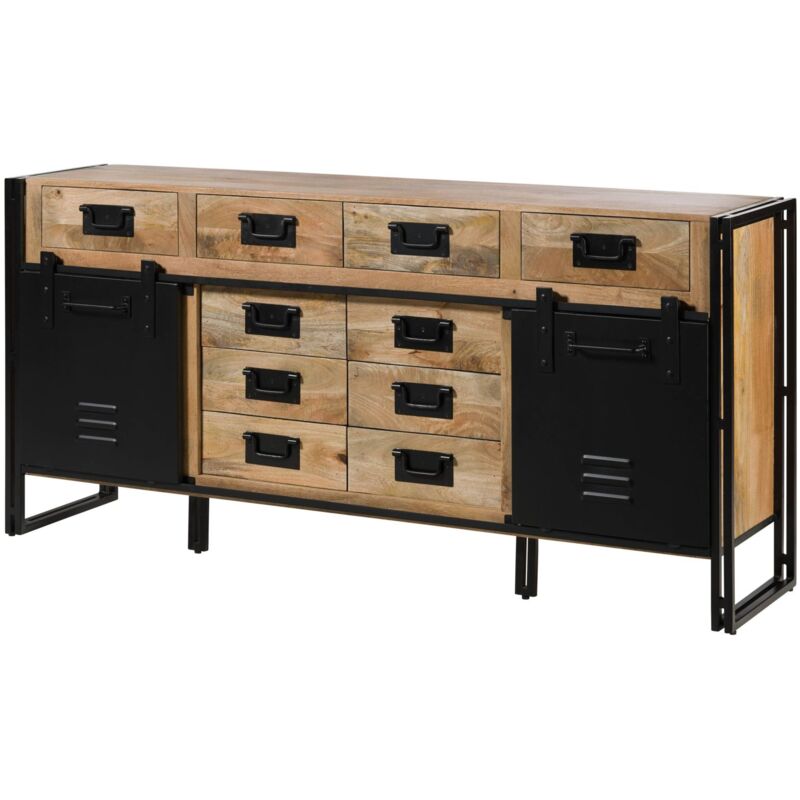 foto del prodotto credenza in legno di mango 195x45x90 laccato chiaro naturale ferro neroblackburn 109