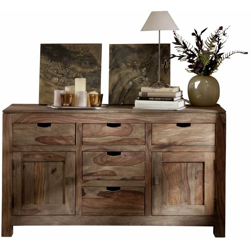 foto del prodotto credenza in legno di sheesham palissandro 140x42x80 grigio scuro oliato nature grey 80