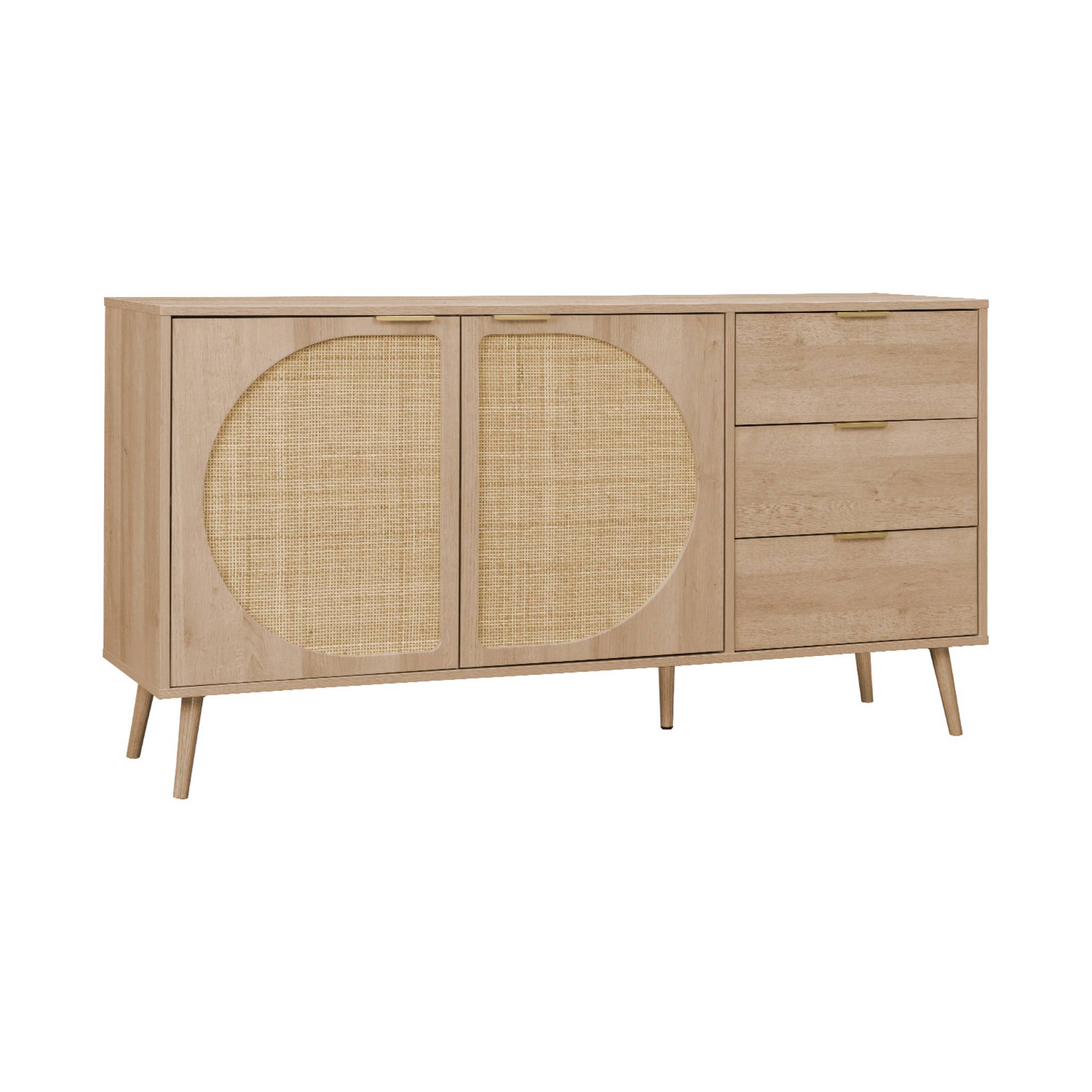 foto del prodotto credenza in legno e canna a 2 ante e 3 cassetti, 150cm, marrone