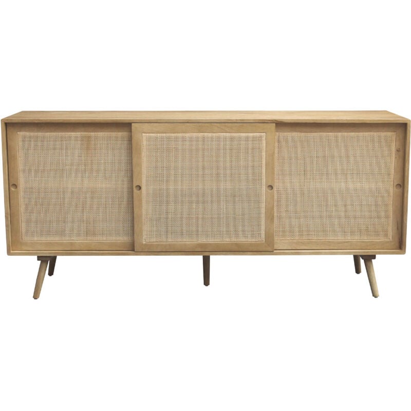 foto del prodotto credenza in legno massello di mango e motivo a intreccio in rattan 3 ante scorrevoli l180 cm acange