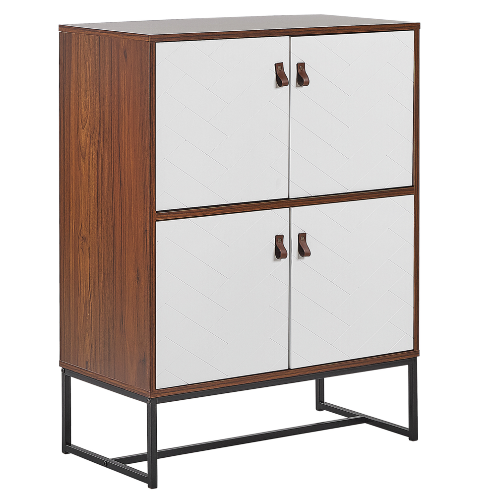 foto del prodotto credenza in legno scuro con gambe in metallo bianco mobiletto 2 scomparti 4 ante 100 x 76 cm mobili da soggiorno tradizionali moderni