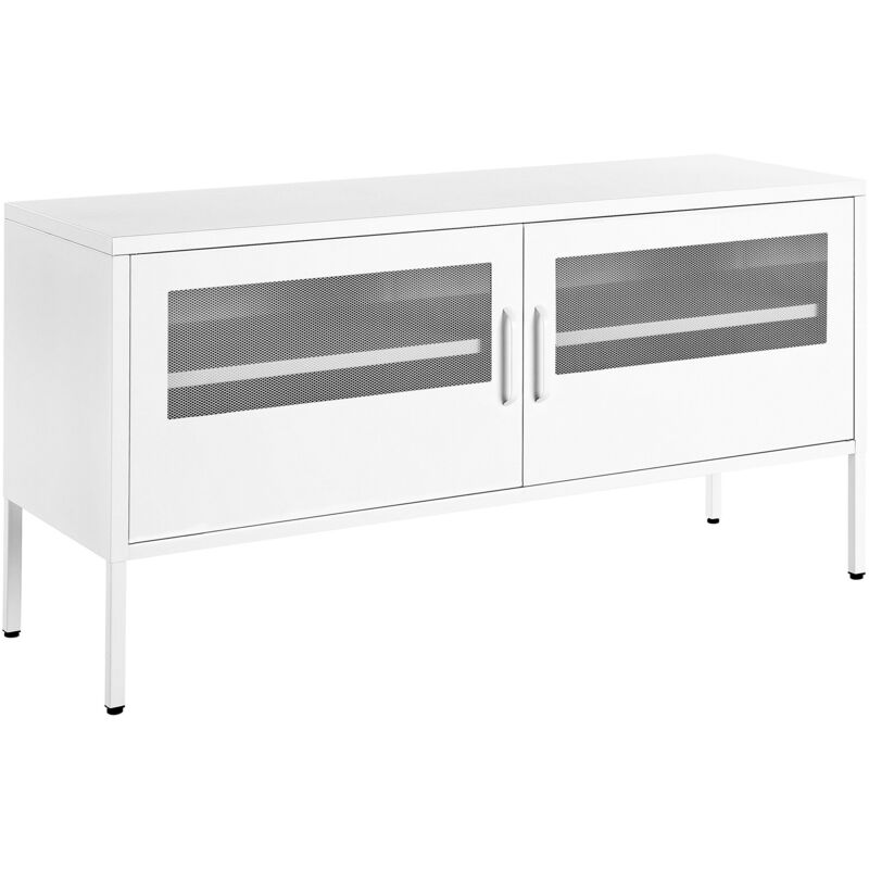 foto del prodotto credenza in metallo bianco 118 x 40 cm 2 ante in rete ripiani passacavi morley