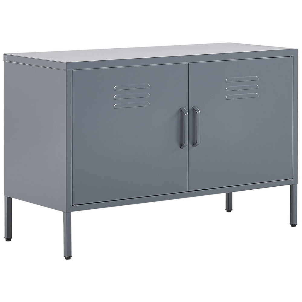 foto del prodotto credenza in metallo grigio con piedini alti e ripiani 100 x 40 x 65 cm uria