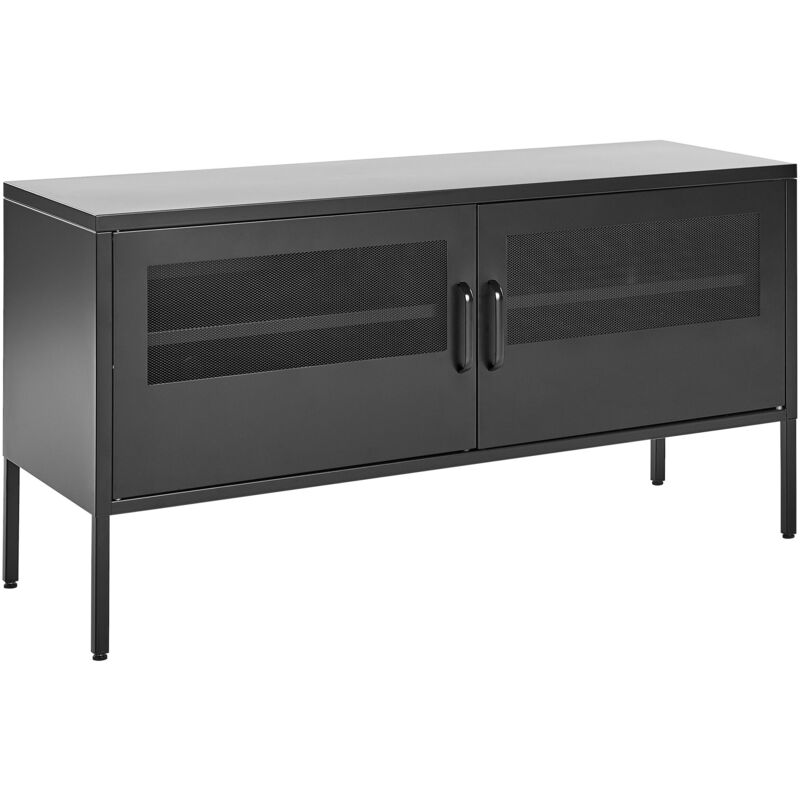 foto del prodotto credenza in metallo nero 118 x 40 cm 2 ante ripiani in rete passacavi morley