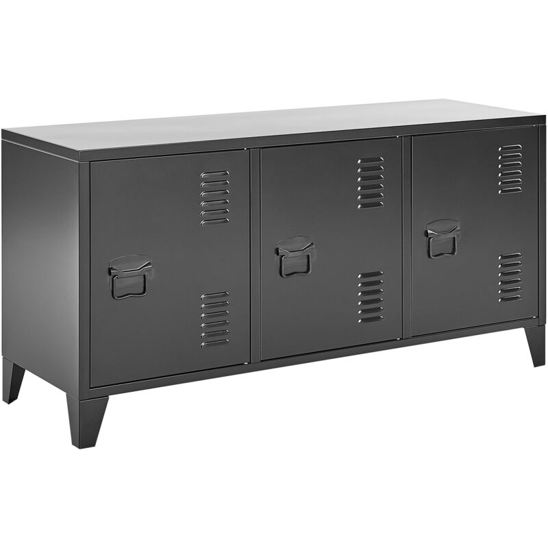 foto del prodotto credenza in metallo nero 120 x 40 cm 3 ante mensole regolabili passacavi cardiff