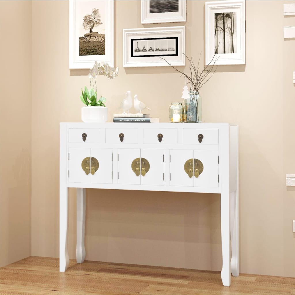 foto del prodotto credenza in stile cinese in legno massello bianca