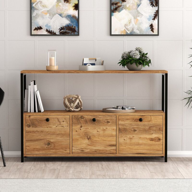 foto del prodotto credenza in stile industriale 3 ante legno/nero dragor