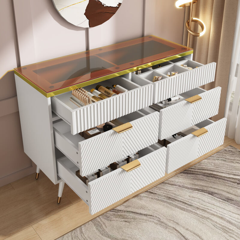 foto del prodotto credenza in vetro ambrato, cassettiera con 6 cassetti, scomparti divisi, antiribaltamento, armadietto alto per camere da letto e tutti i soggiorni,