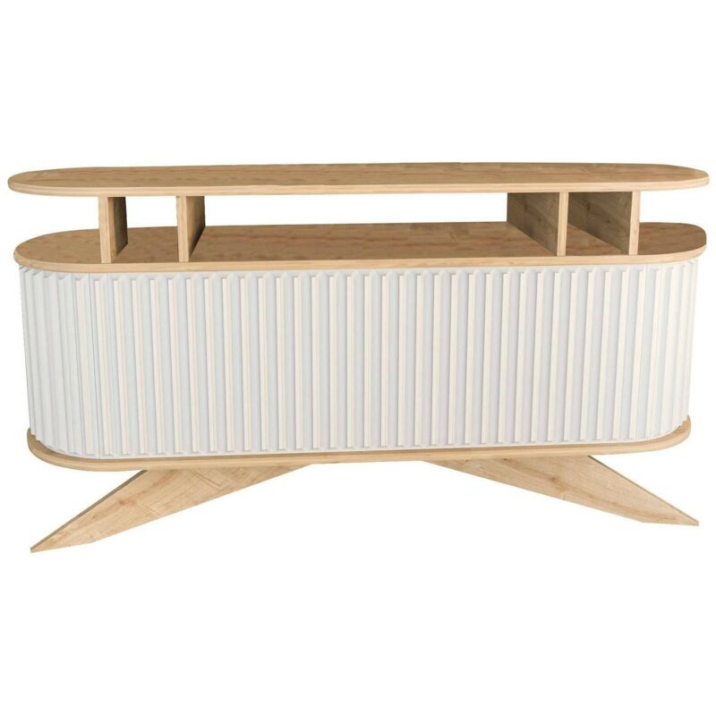 foto del prodotto credenza joy, buffet da soggiorno, madia da salotto, dispensa da cucina, 150x43h75 cm, quercia e bianco - dmora
