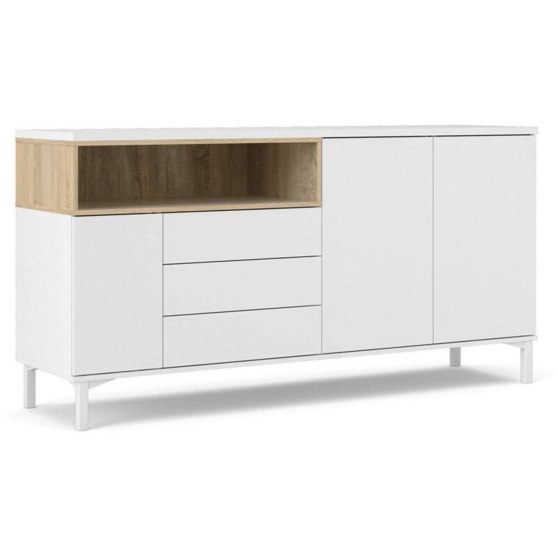 foto del prodotto credenza julie, buffet da soggiorno, madia da salotto, dispensa da cucina, 176x48 h90 cm, bianco e quercia