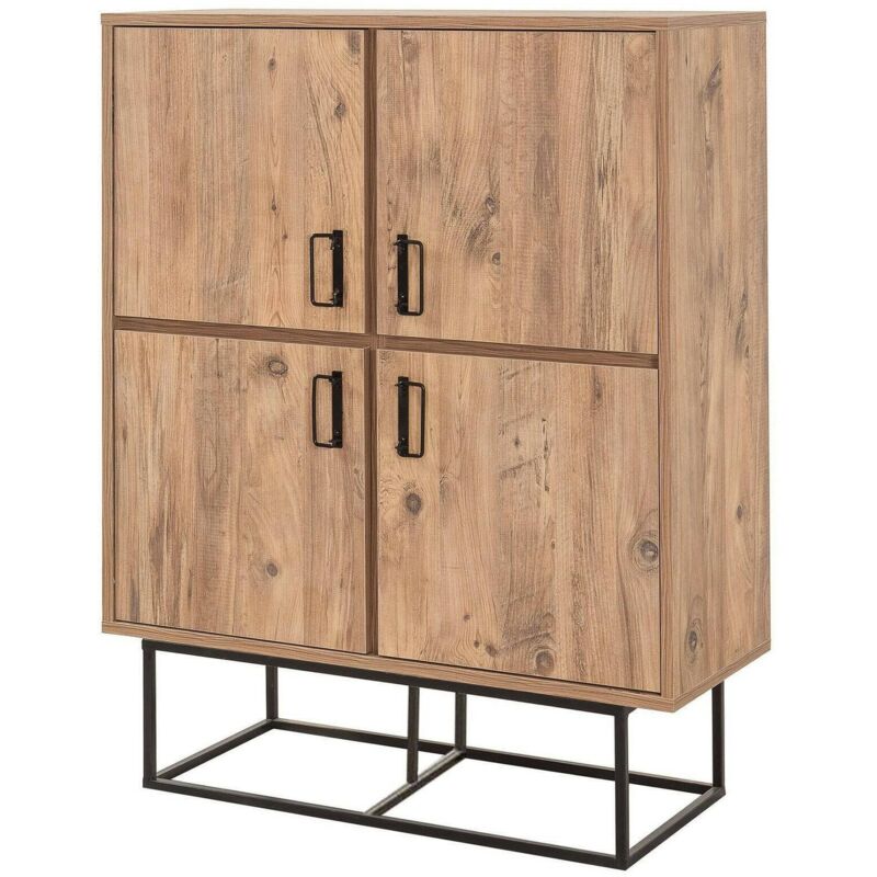 foto del prodotto credenza katmandu, buffet da soggiorno, madia da salotto, dispensa da cucina, 93x36h115 cm, quercia e nero dmora