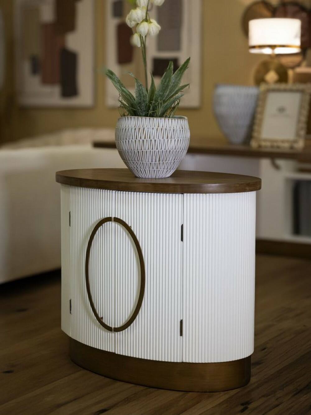 foto del prodotto credenza kolinsky, buffet da soggiorno, madia da salotto, dispensa da cucina, 79x48 h67 cm, bianco e marrone