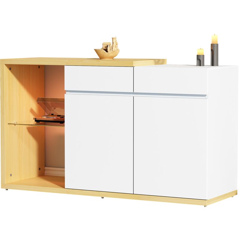 foto del prodotto credenza led larghezza 120 cm, credenza multifunzionale, cassettiera 2 ante, 2 cassetti, credenza con illuminazione led