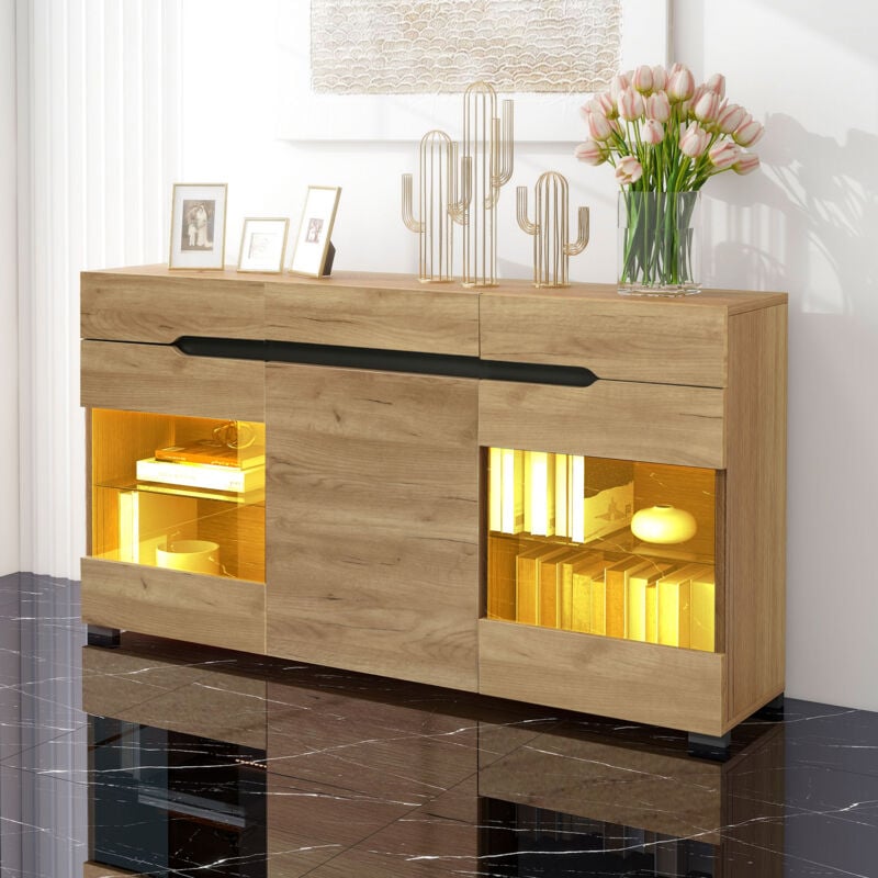 foto del prodotto credenza led mobile credenza moderna per soggiorno 3 ante 3 cassetti cassettiera moderna con tanto spazio per riporre gli oggetti per la tua zona