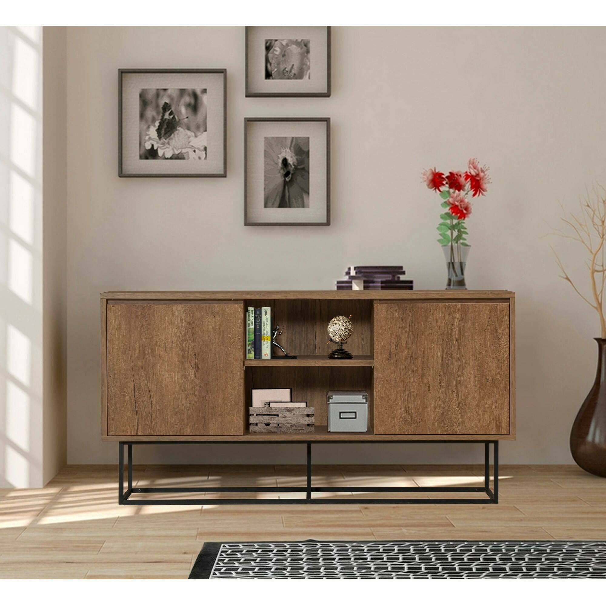 foto del prodotto credenza levante, buffet da soggiorno, madia da salotto, dispensa da cucina, 140x36h72 cm, noce e nero
